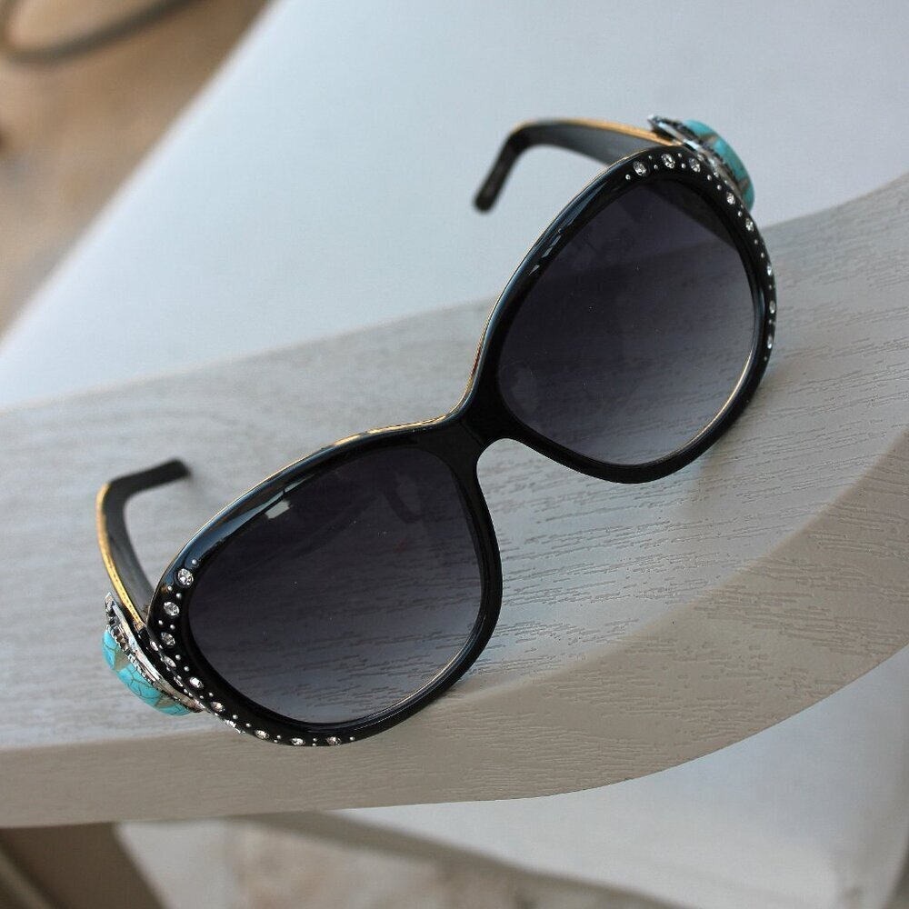 Montana West Sunglasses in Black w/Turquoise Flower Concho Accents - Picture 13 of 15